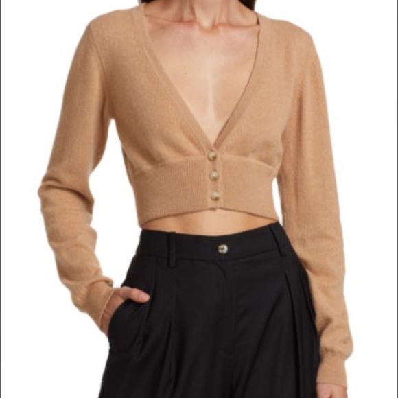 Loulou Studio Beige Cashmere Cropped V-Neck Cardigan Sweater NWOT